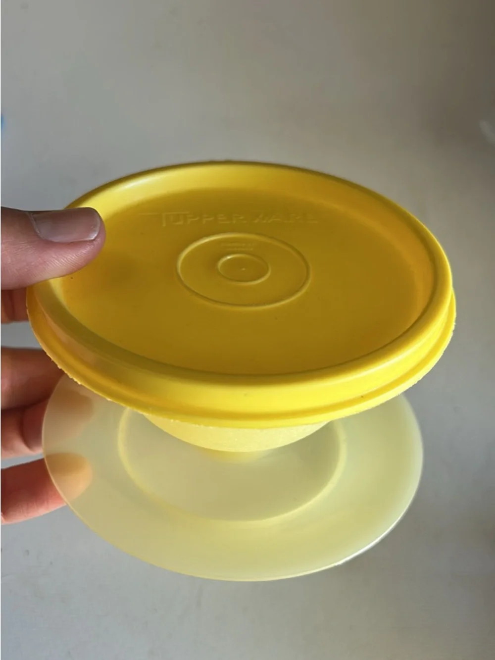 Vintage Tupperware Yellow Dessert Dish with Lid & Pedestal Stand | Retro Kitchen